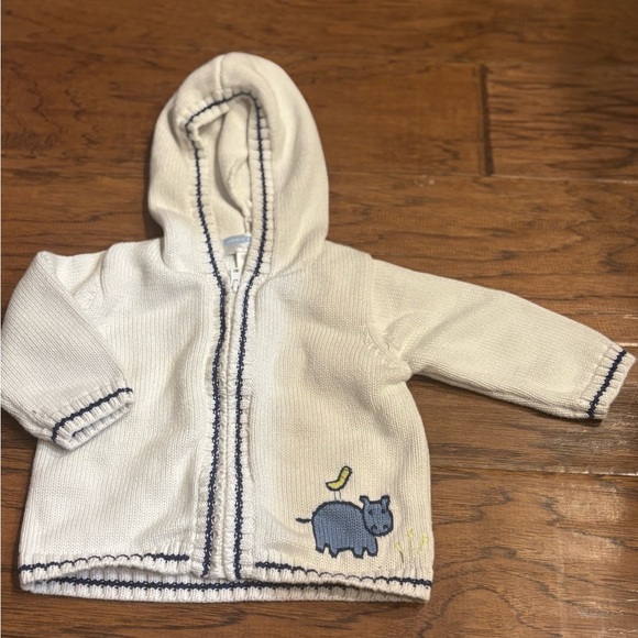Janie and Jack Layette Knit Baby Hoodie | 3-6 Months | Hippo Embroidery - Picture 1 of 7